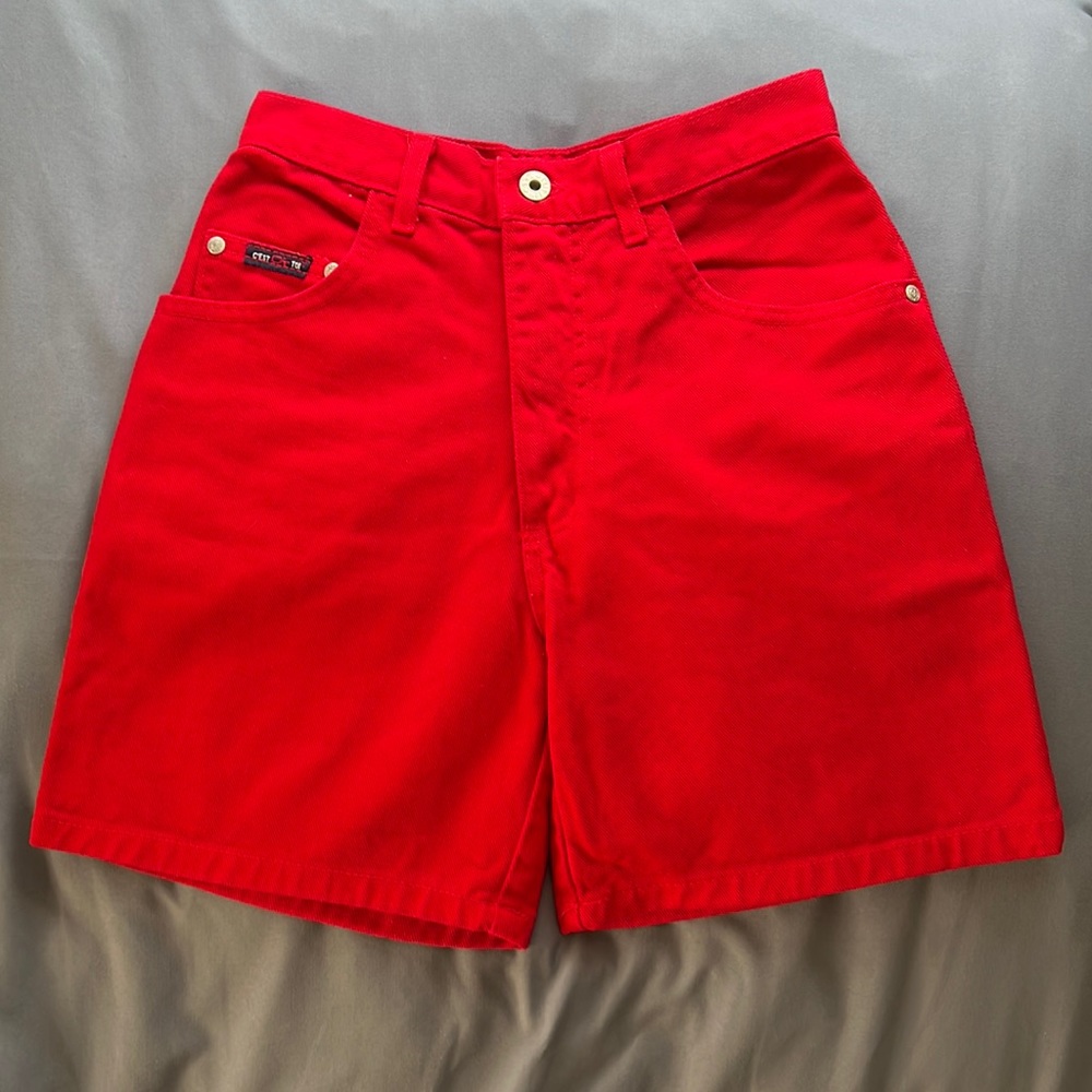 High Waisted Red Denim Shorts